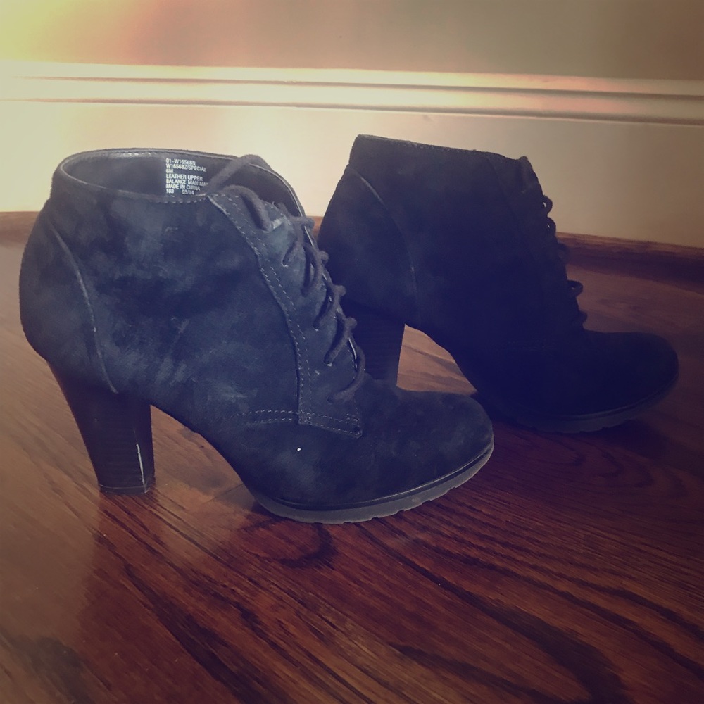 Black Suede Lace Up Heeled Booties